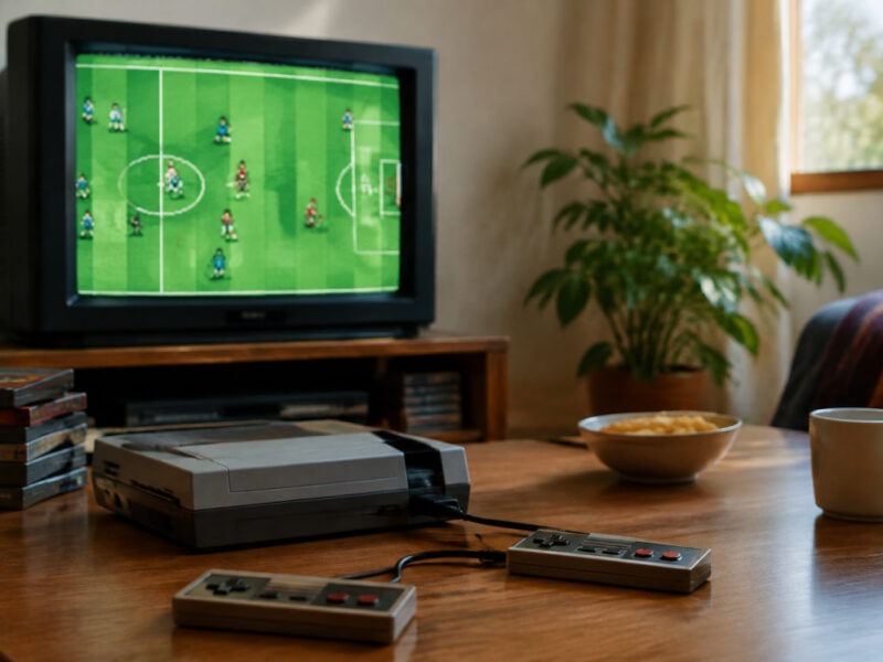 Écran de jeu de Sensible Soccer en vue aérienne avec joueurs pixelisés sur pelouse